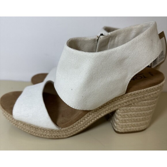 Toms Majorca Platform Espadrille Casual Block Heel Sandals White Canvas Sz 10 - Picture 10 of 12
